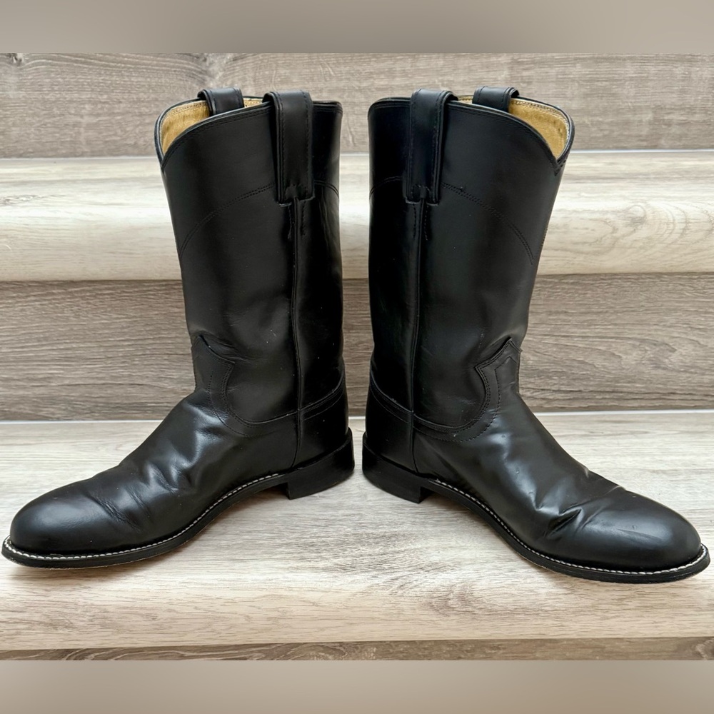 Justin Boots Black Roper Cowboy Western Boots - Picture 2 of 7